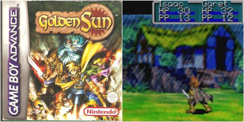 Golden Sun game cover and in-game combat
