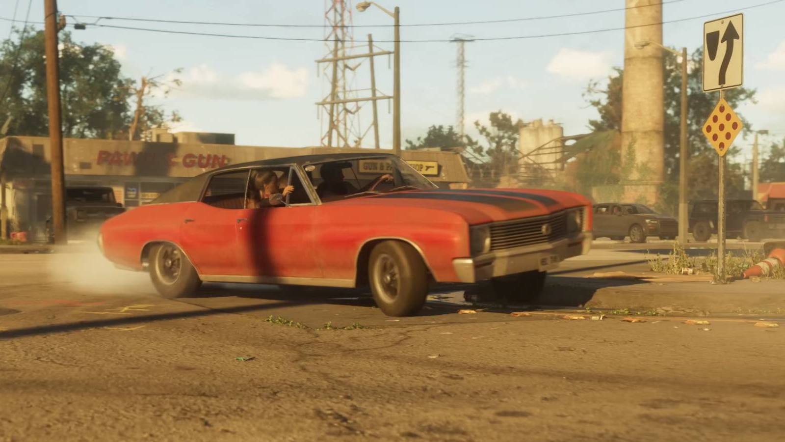 A muscle car speeding by in the trailer for Grand Theft Auto 6