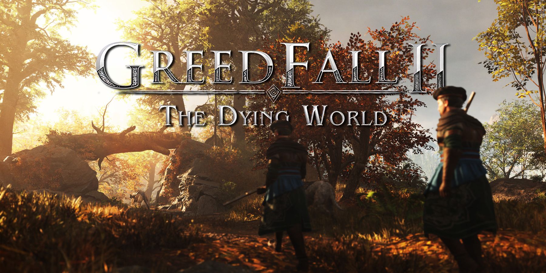 GreedFall 2 characters walking with logo in the background
