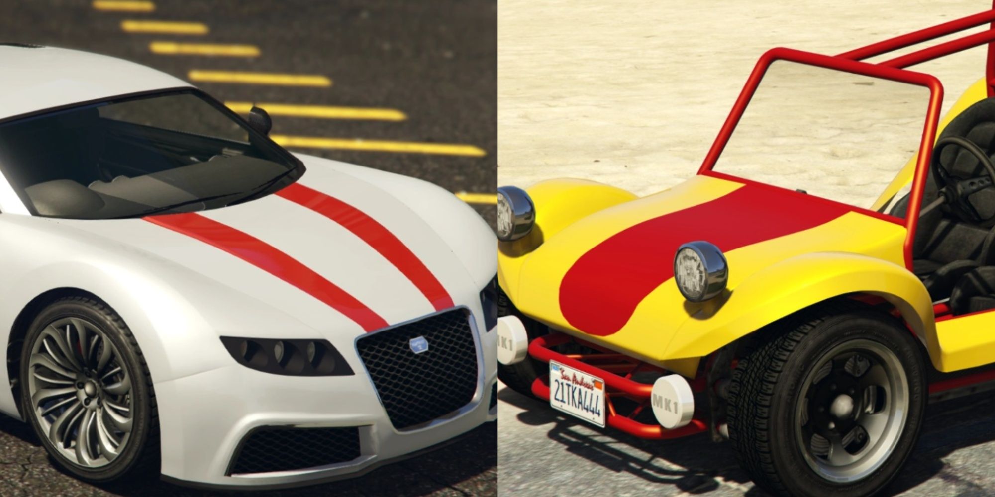 GTA 5 Adder and Bifta parked facing each other seperate images