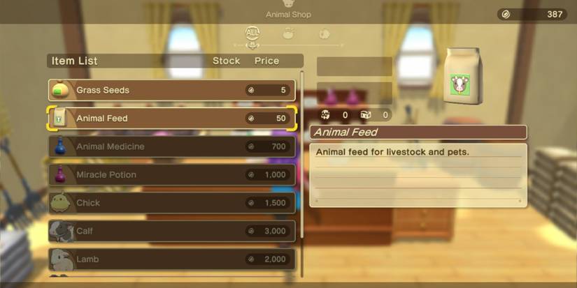 Harvest Moon The Winds of Anthos Animal Shop Animal Feed