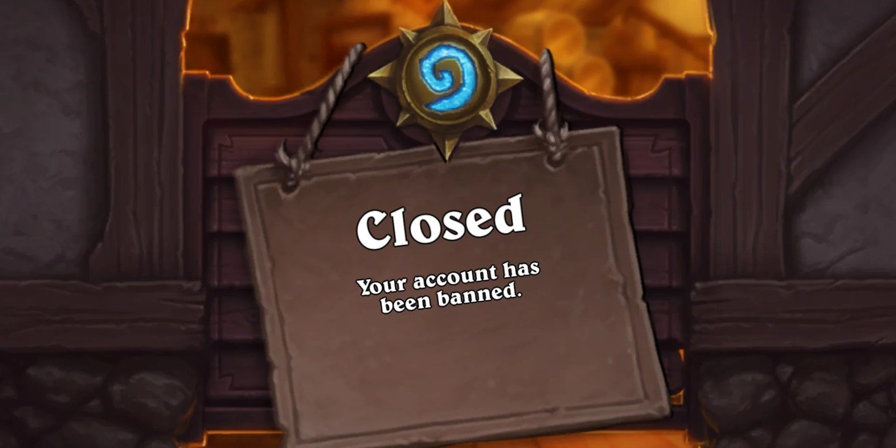 the hearthstone tavern doors with a ban notice on it