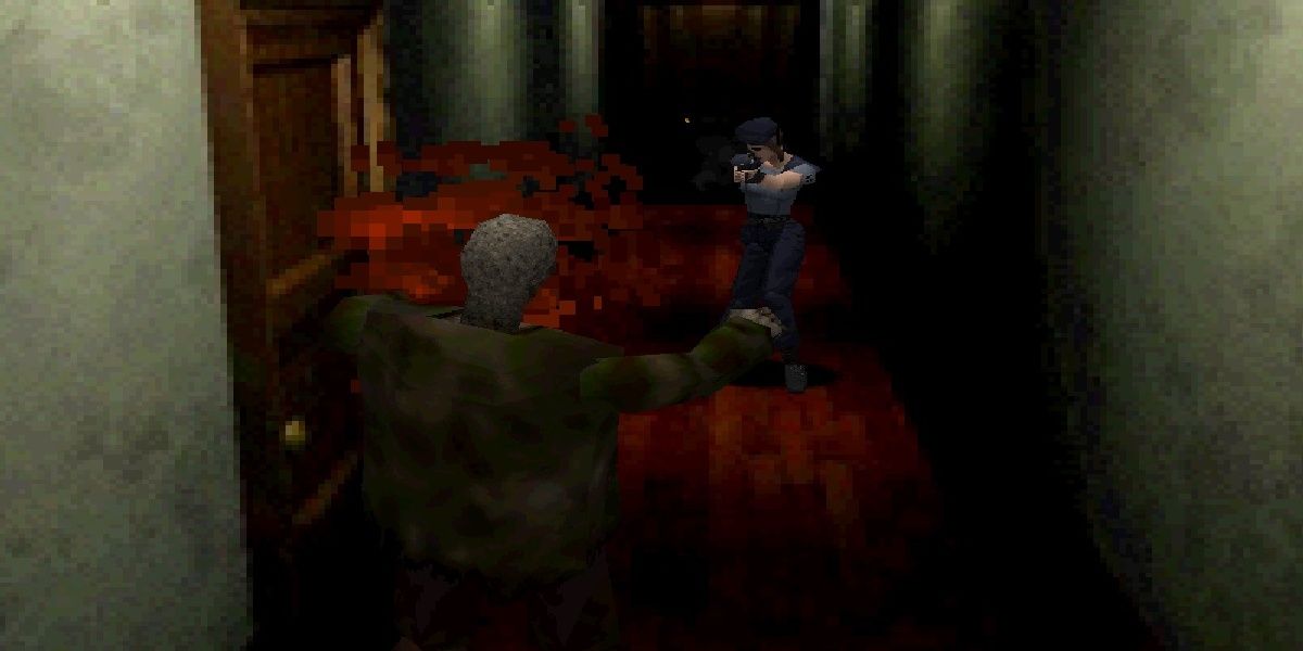 jill shooting a zombie in resident evil