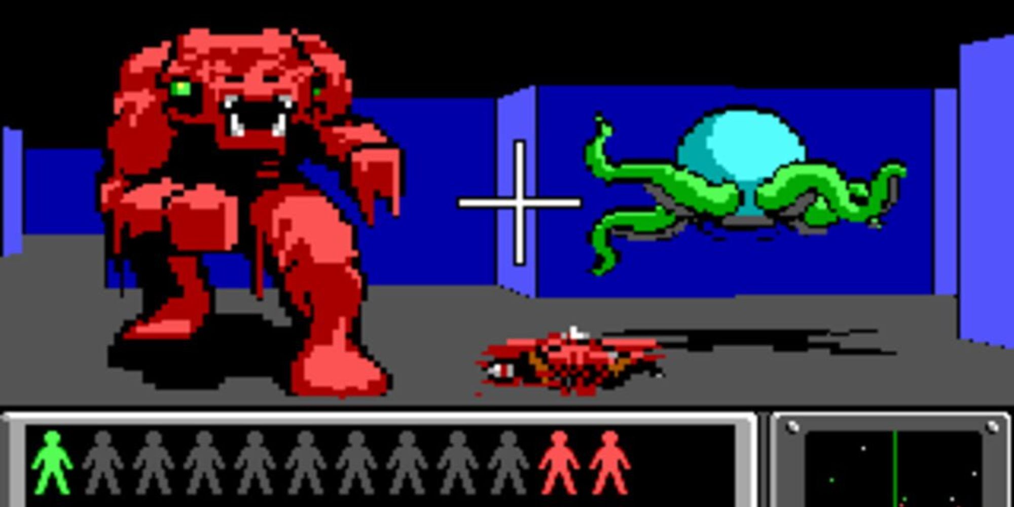Two aliens facing the player in Hovertank 3D