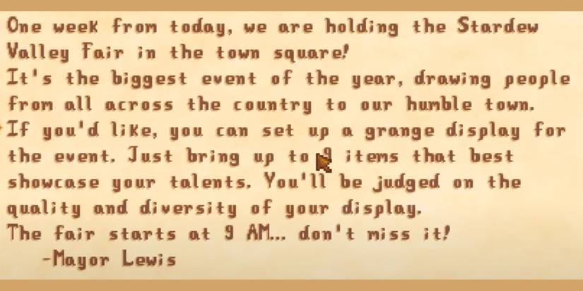 the invitation to the grange display contest in stardew valley.