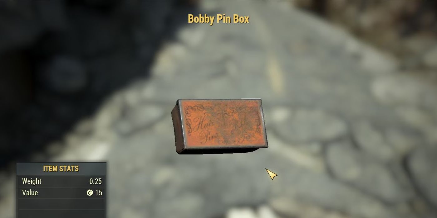 A labelled bobby pin box from Fallout 76