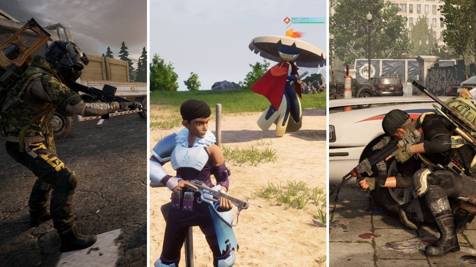 A grid showing the third-person shooters Lost Light, Palworld, and Tom Clancy’s The Division 2