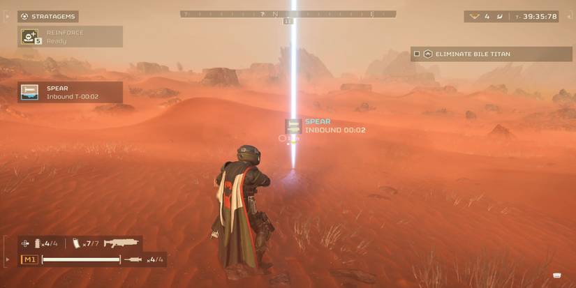 A player waits as the Spear he called in at the start of the mission is about to land