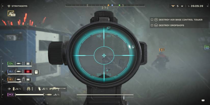 A player zooms in with an Anti-Material Rifle on a rainy planet