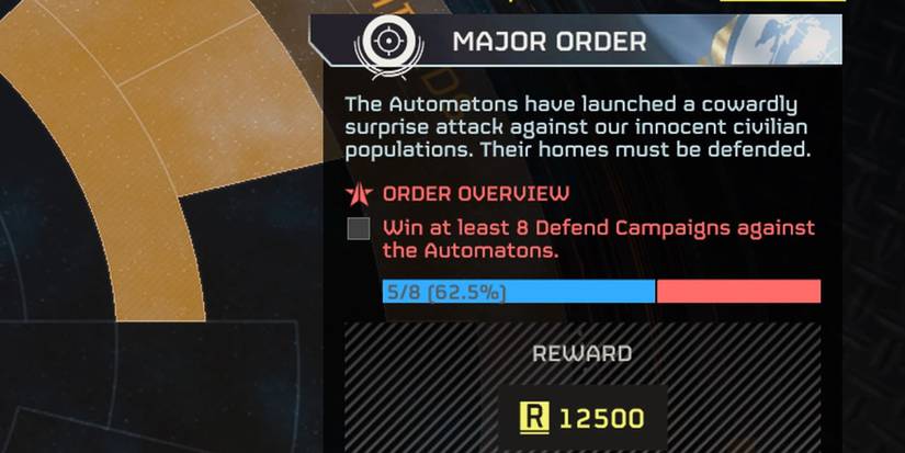 The Major Order panel of the mission select screen