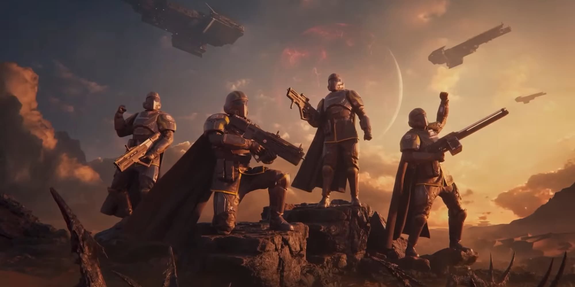 A still from the Helldivers 2 Intro Cinematic