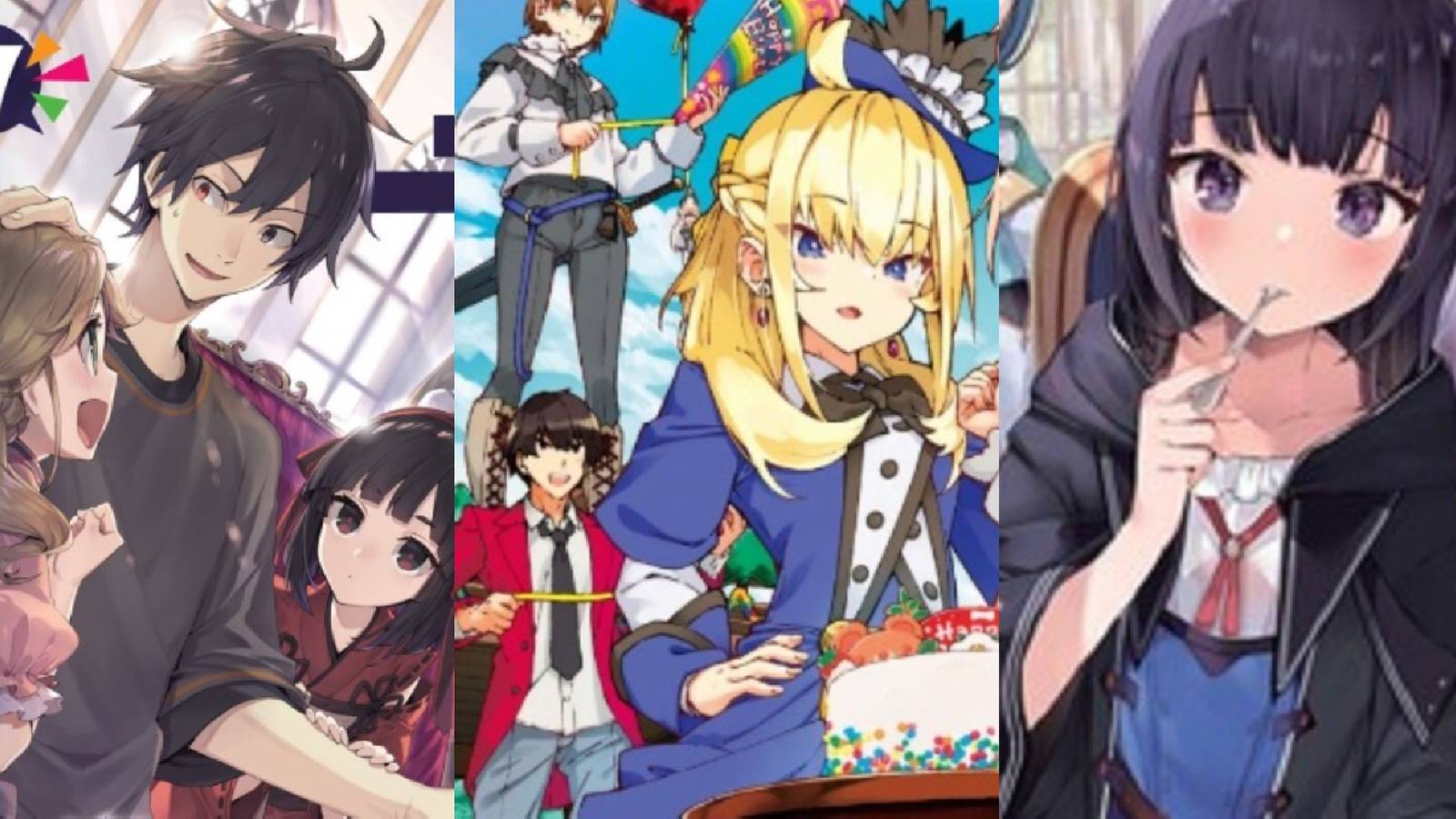 Split image of Nell, Yuki, and Alisia from Now I'm a Demon Lord, Shiro and Stella from Peddler in Another World, and Teto from Making Magic: The Sweet Life of a Witch