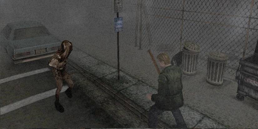 James Sunderland fighting against a monster.