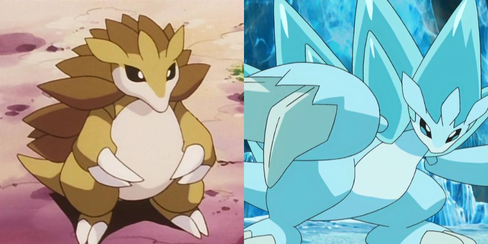 Kantonian Sandslash and Alolan Sandslash in the Pokemon anime.