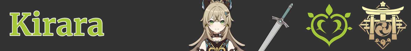 a narrow image strip with icons representing kirara's weapon, element, and region - sword dendro inazuma