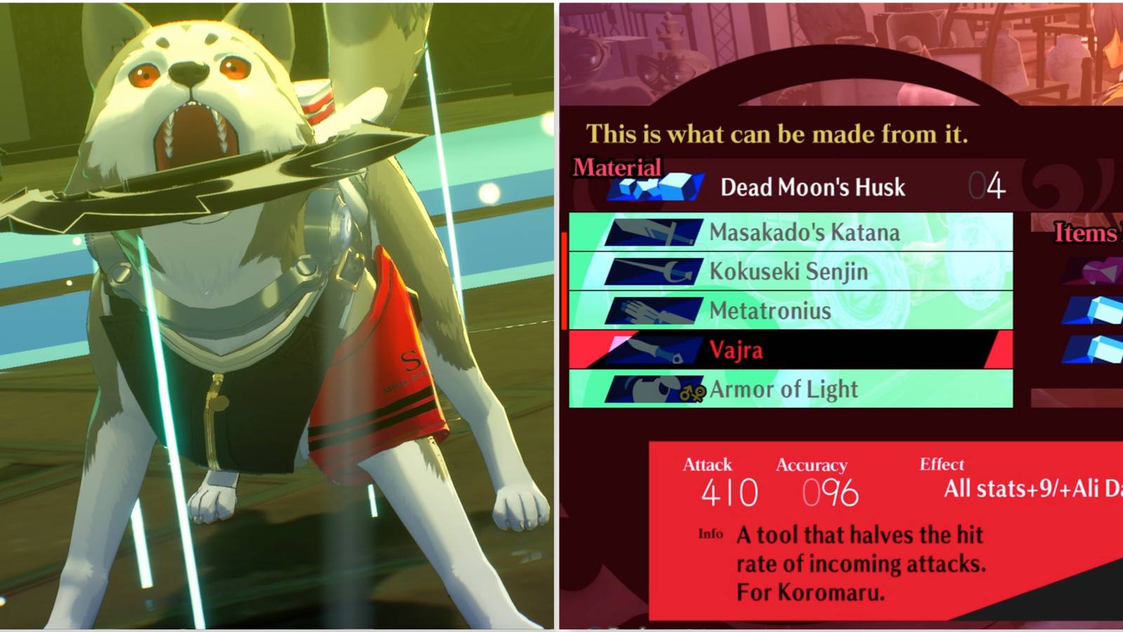 Koromaru and Vajra weapon in Persona 3 Reload