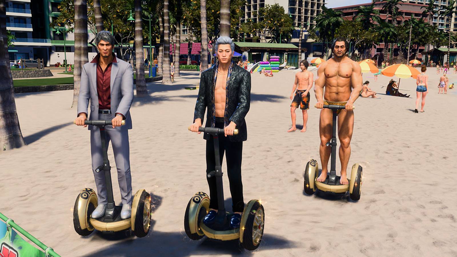 Dudes having a good time in Hawaii in Like a Dragon: Infinite Wealth