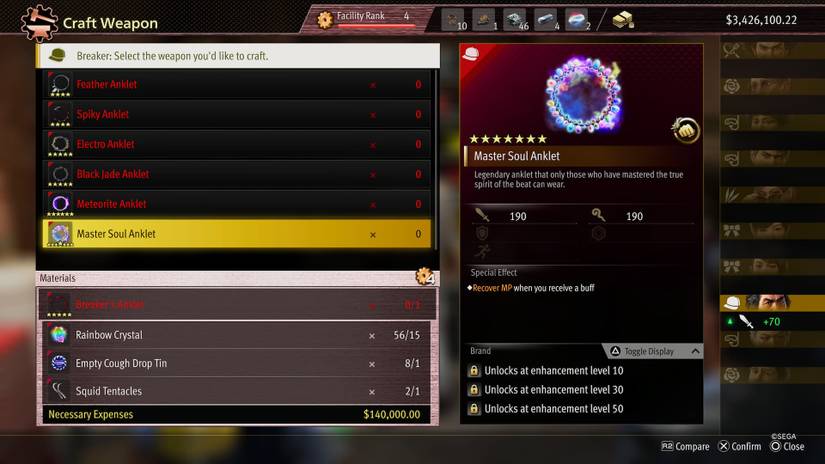 Crafting the Master Soul Anklet in Like a Dragon: Infinite Wealth