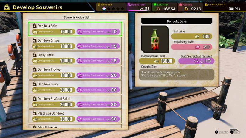 Researching souvenirs on Dondoko Island in Like a Dragon: Infinite Wealth.