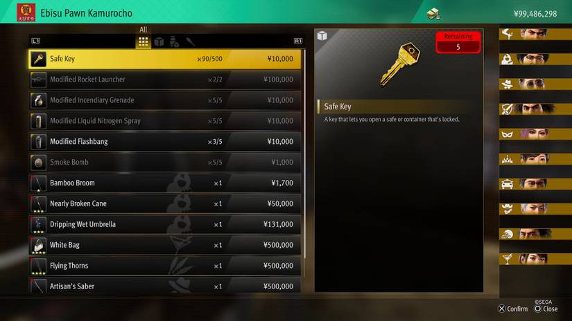 Purchasing Safe Keys from a Pawn shop in Like a Dragon: Infinite Wealth.