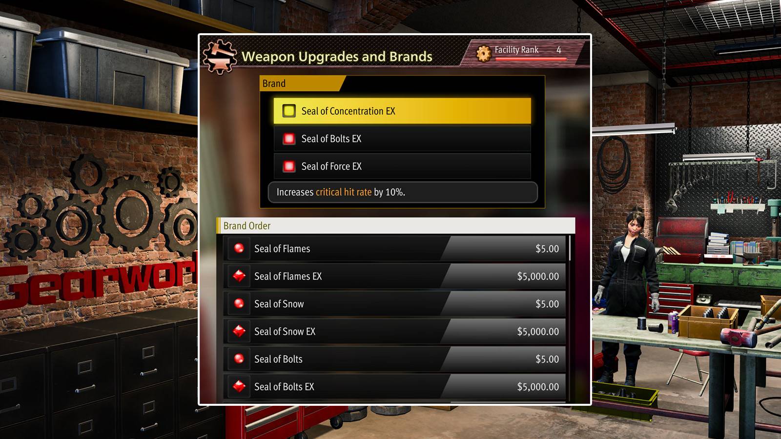 Weapon branding at Julie's Gearworks in Like a Dragon: Infinite Wealth.