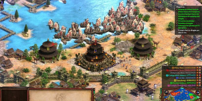 A lot of naval units attacking the player base in Age Of Empires 2