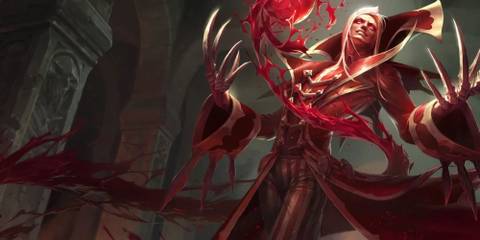 Vladimir manipulates his own blood in his League of Legends splash art.