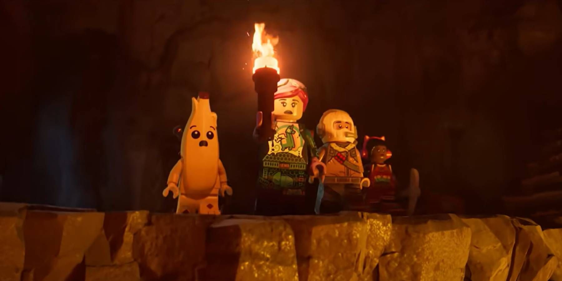 Brite Bomber with a torch in the cinematic trailer for LEGO Fortnite