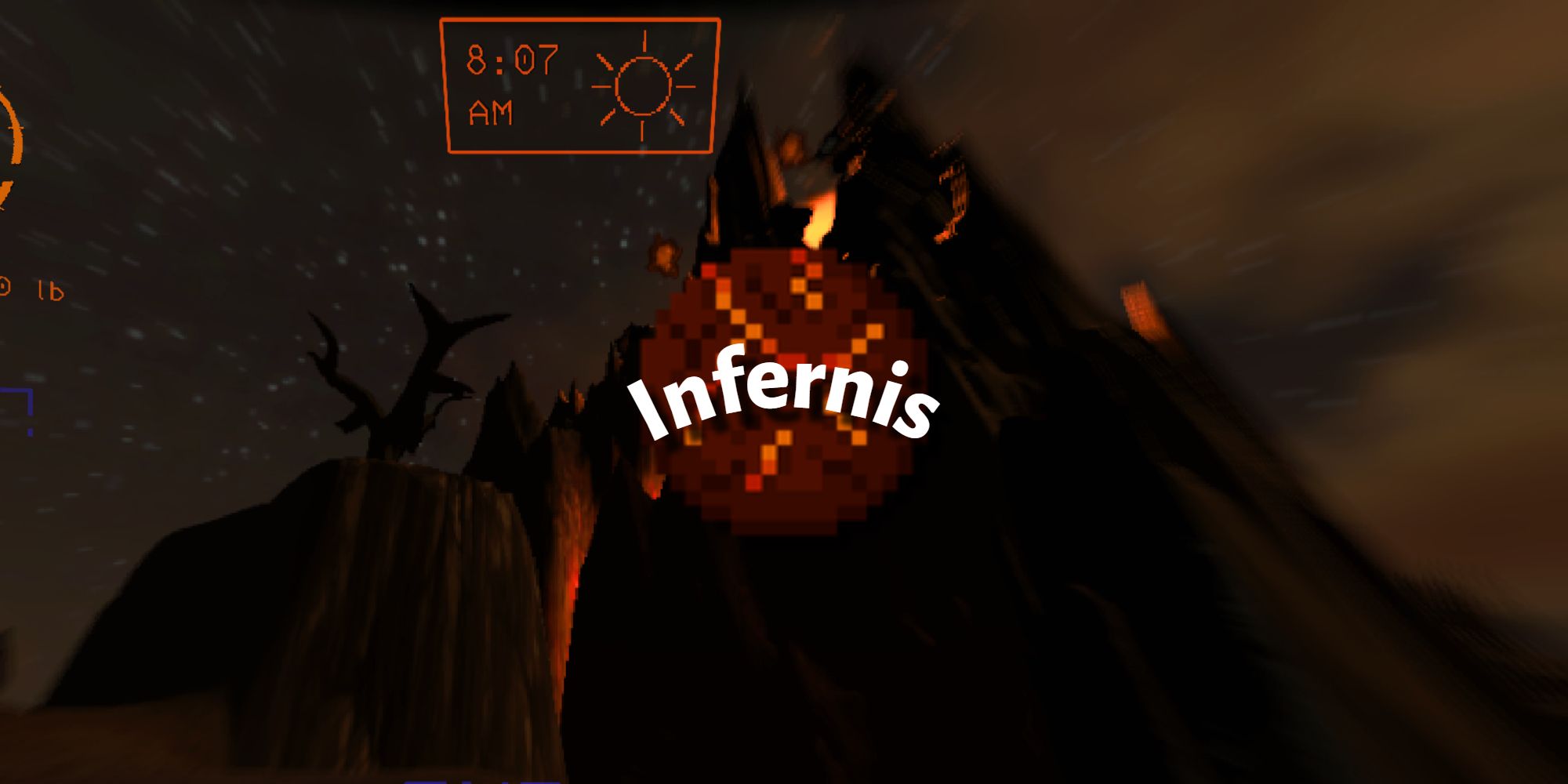A photo of the volcanic modded moon called Infernis