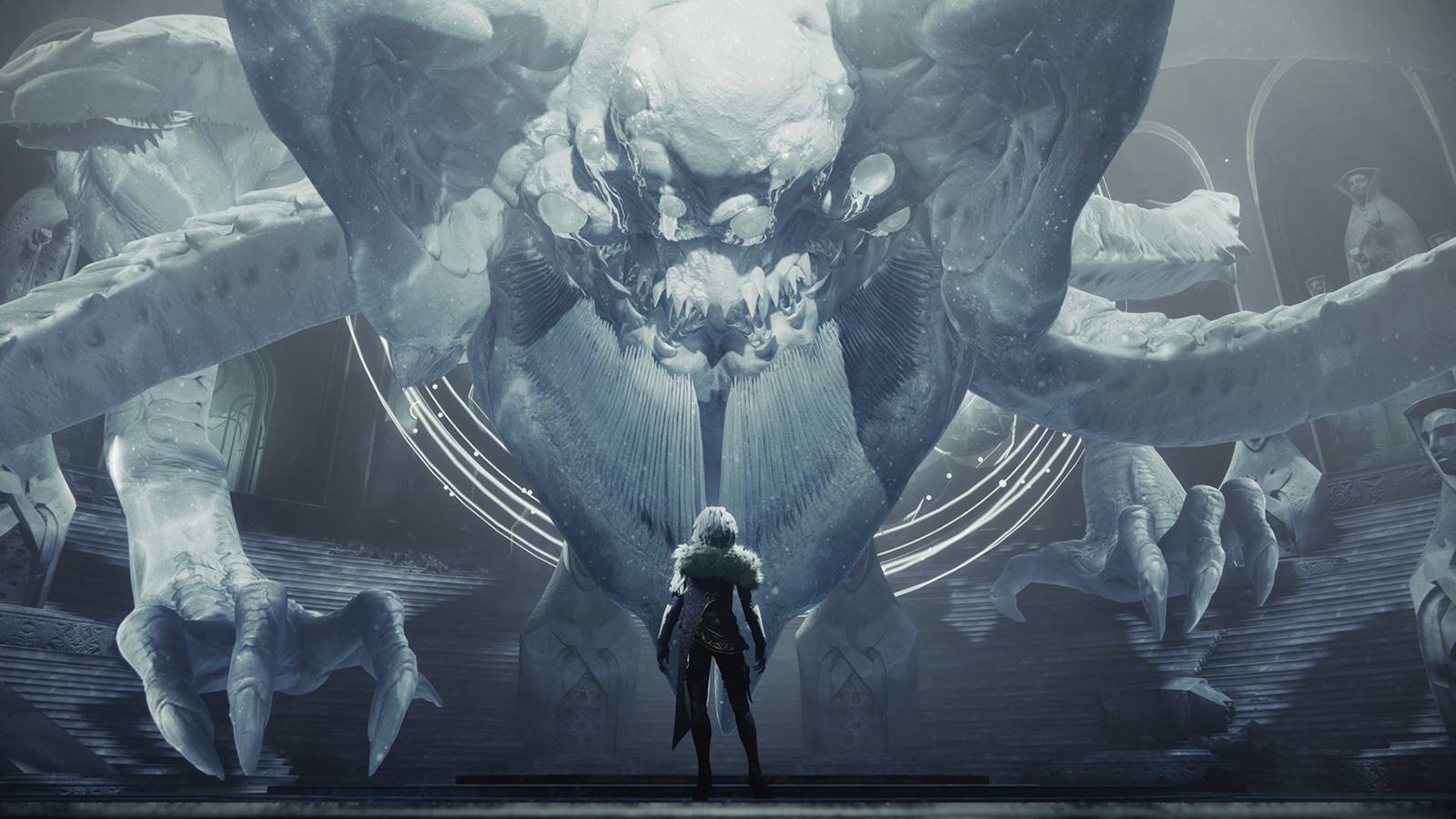 Mara Sov standing beneath Riven in Destiny 2