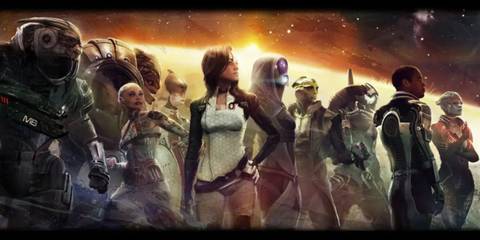 Mass Effect 2 characters in front of planet