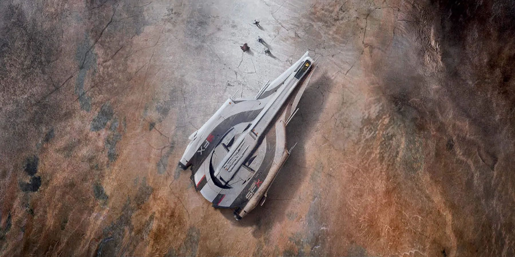 A promtional image of a spaceship from a Mass Effect 5 teaser poster.