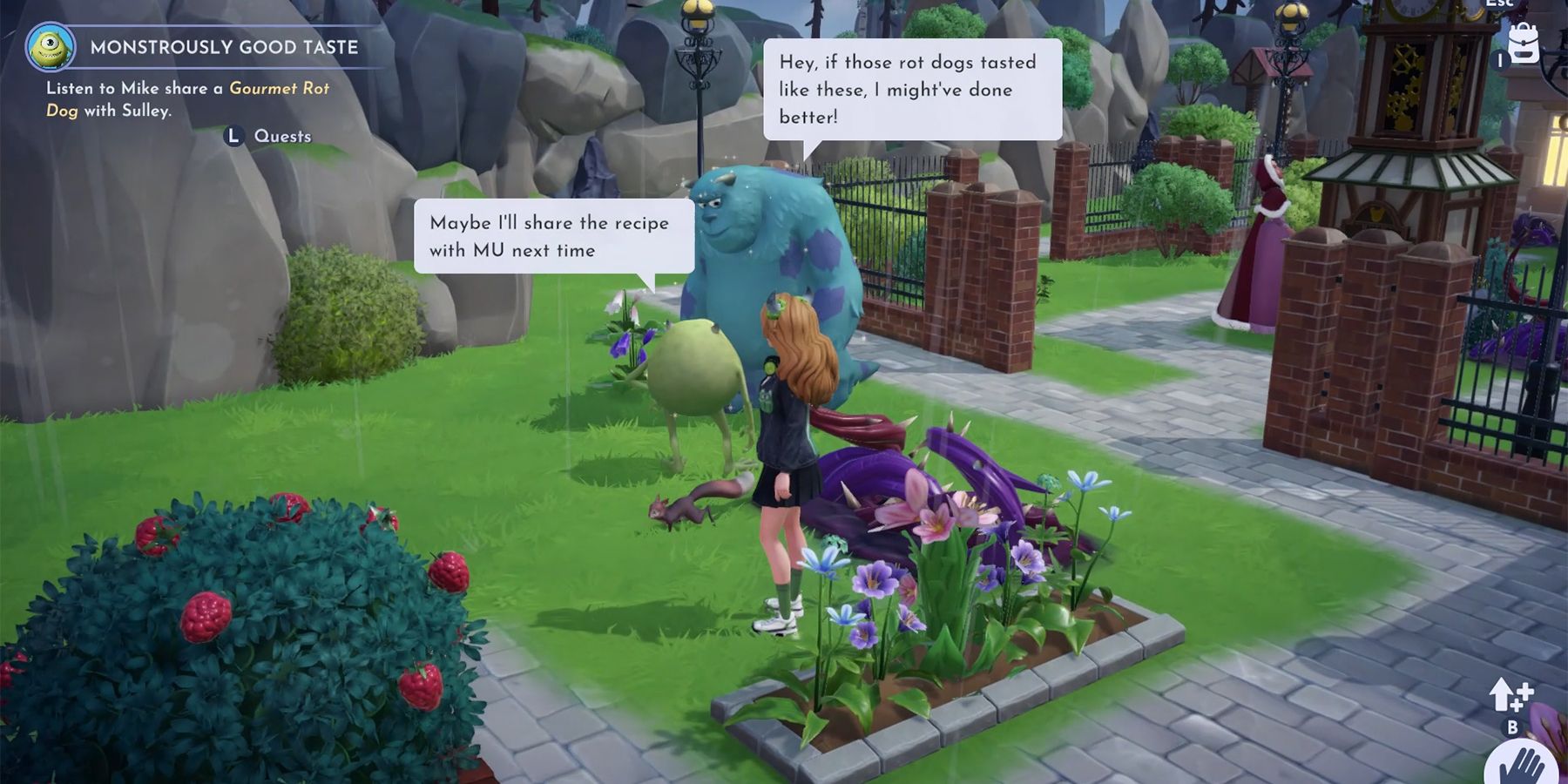 mike speaking with sulley in disney dreamlight valley