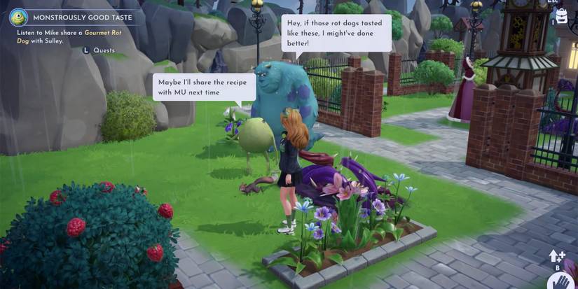 mike speaking with sulley in disney dreamlight valley