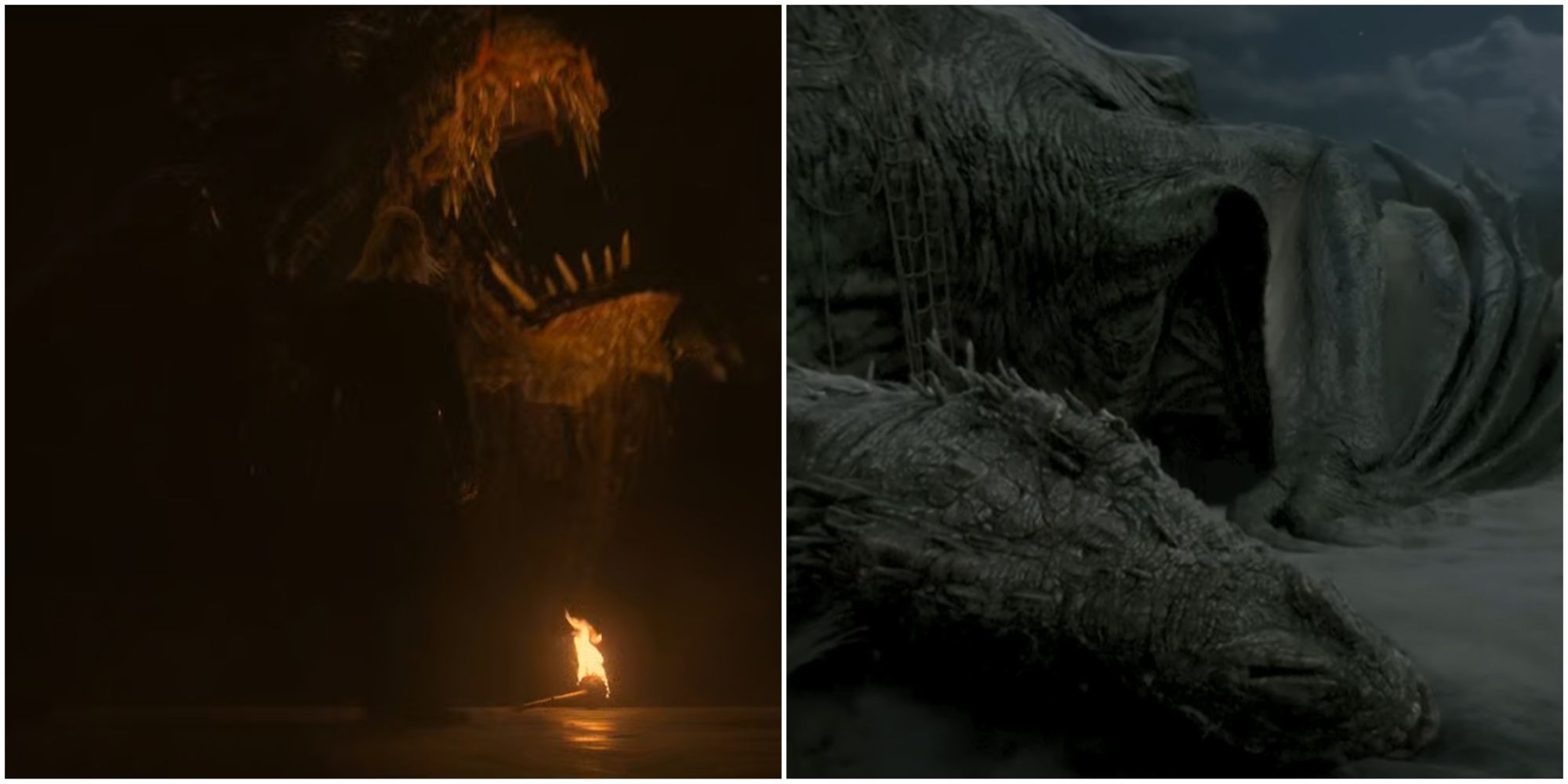 Split image of Vermithor and Daemon Targaryen and Vhagar in House of the Dragon.