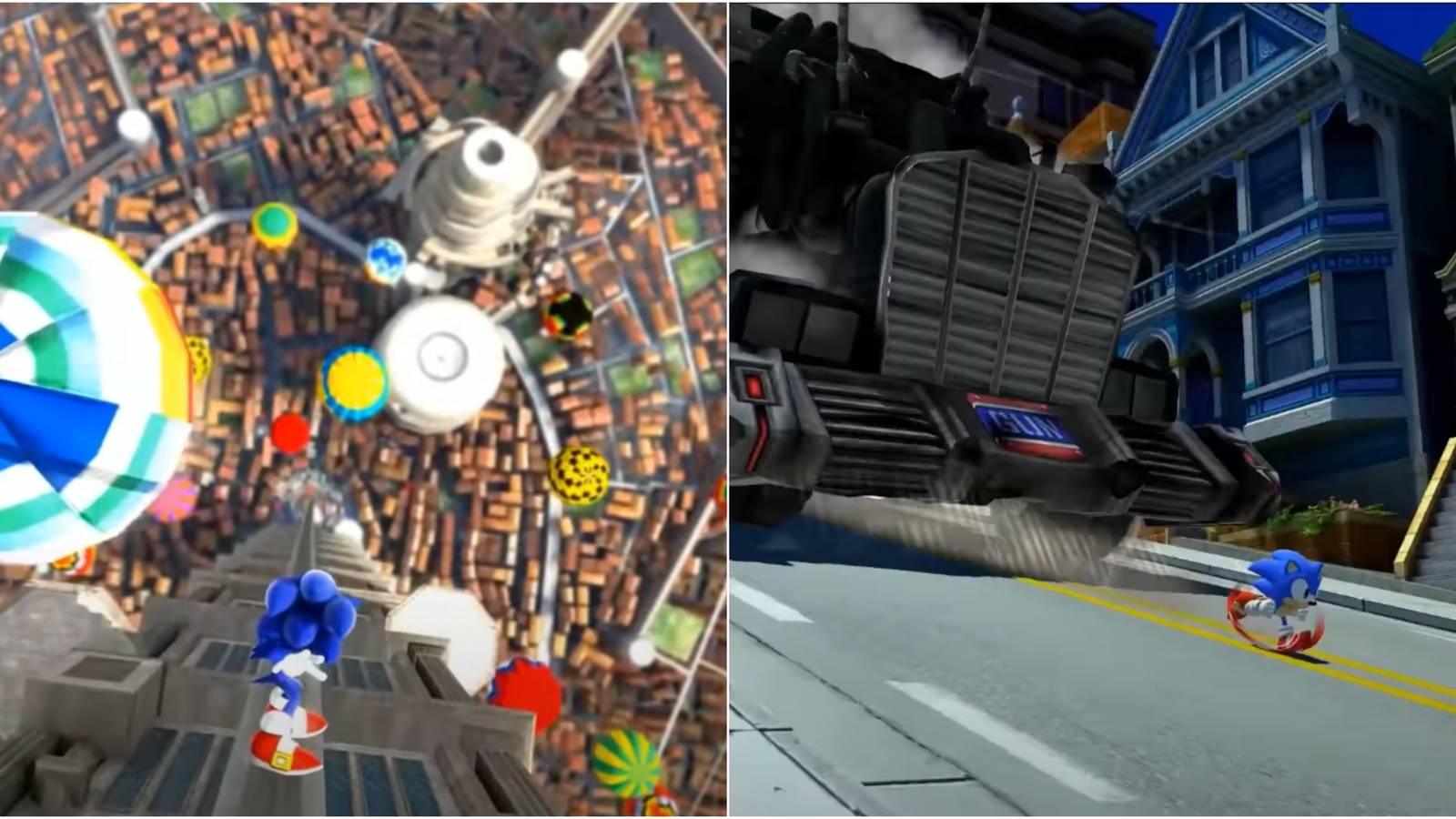 Sonic racing through Rooftop Run and City Escape