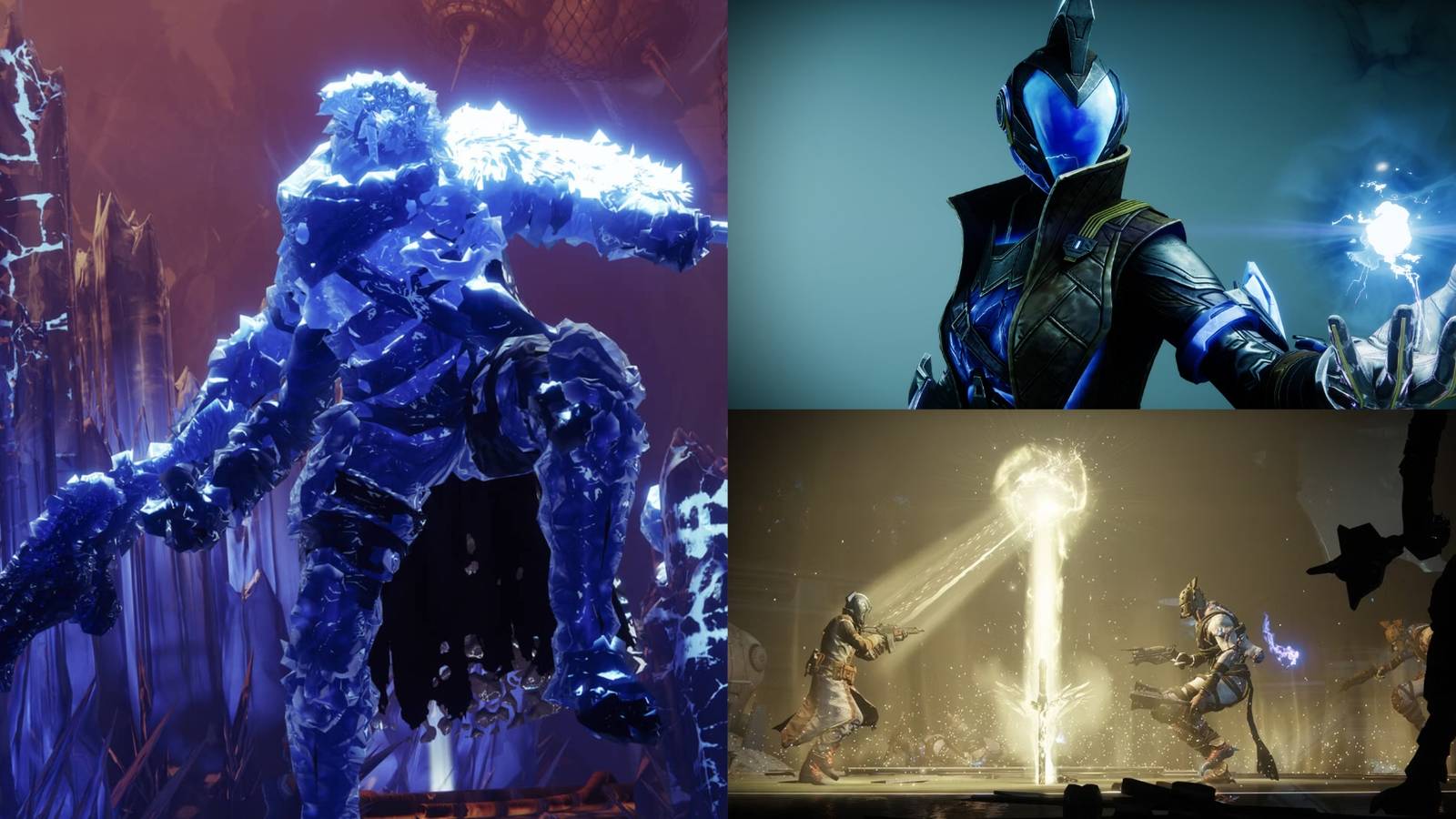 Collage of Destiny 2 Subclasses, Dawnblade, Shadebinder, and Stormcaller