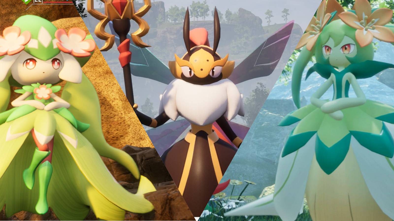 Petallia, Elizabee, and Lyleen from Palworld