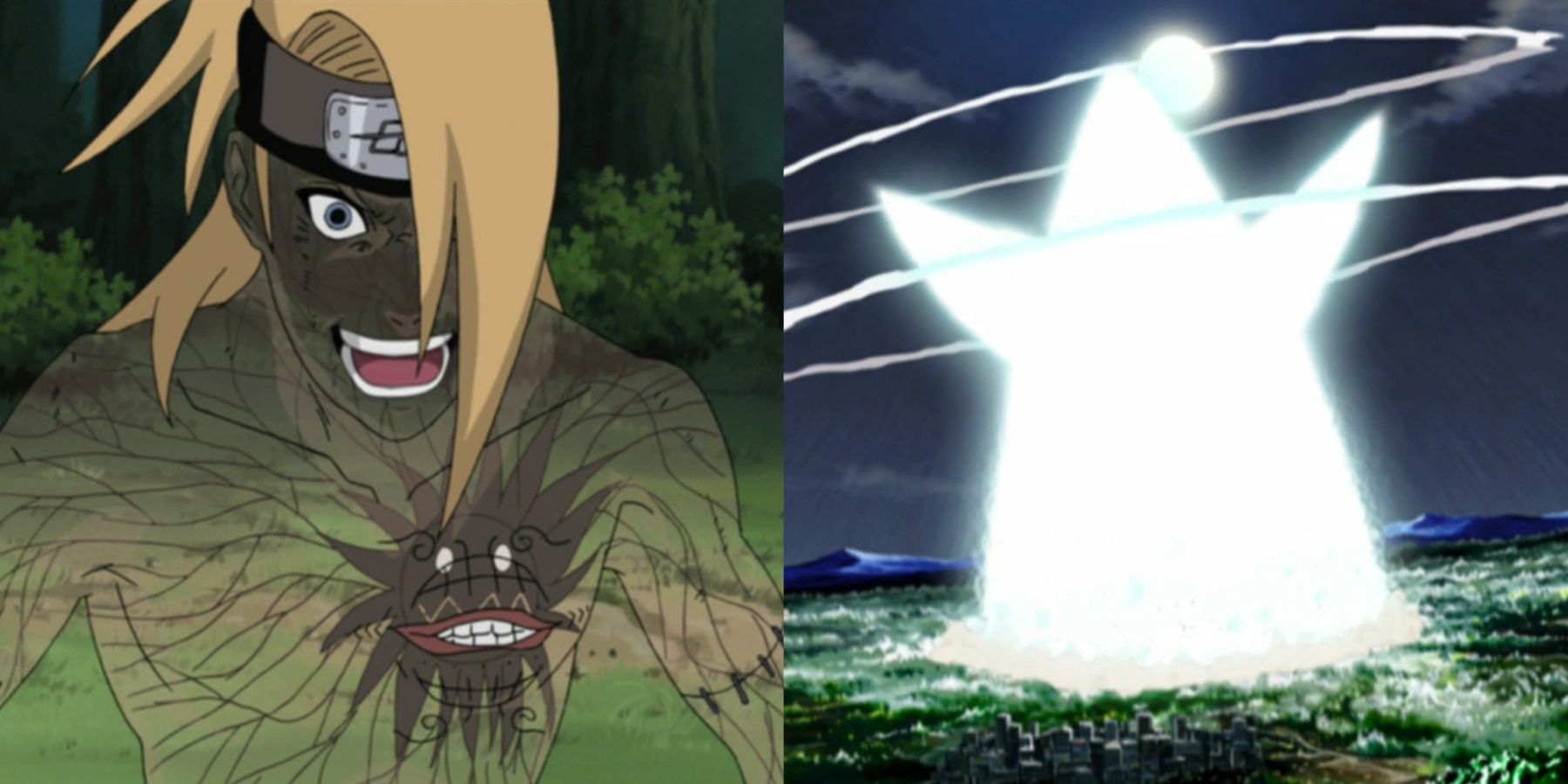 Deidara utilise son explosion C0 contre Sasuke dans Naruto