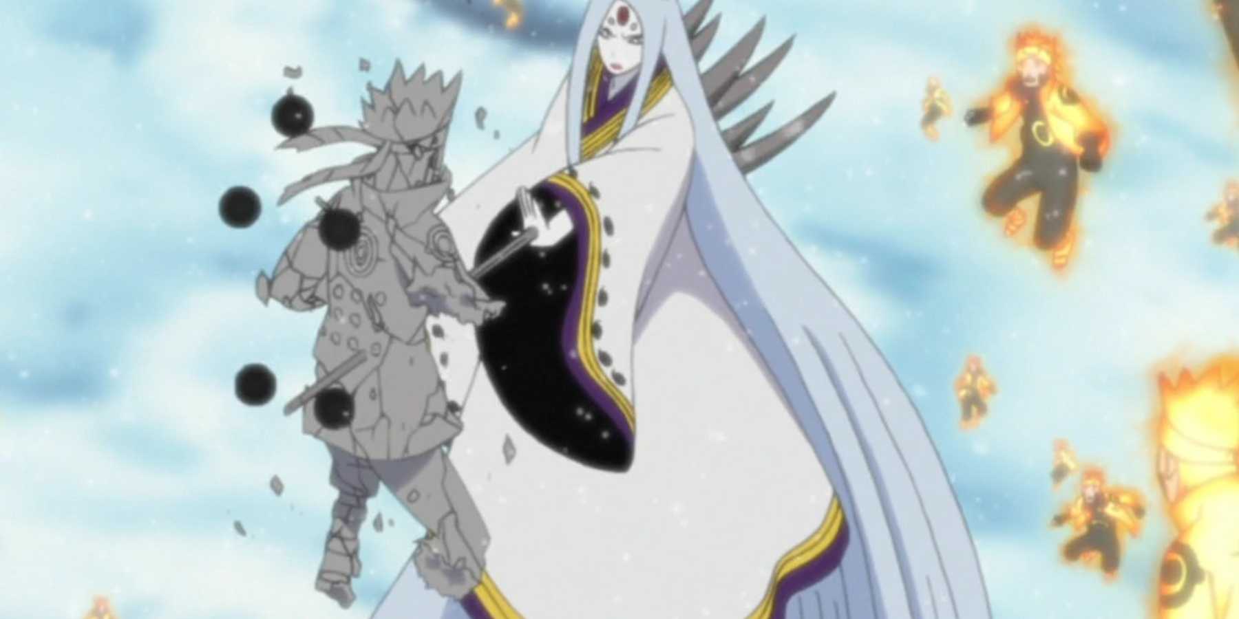 Kaguya using the All-Killing Ash Bones technique on one of Shippuden's Naruto clones.