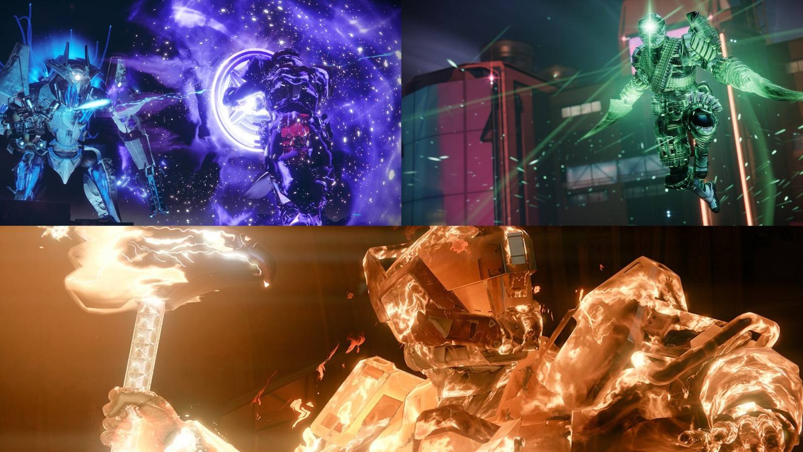 Collage of the Solar, Void, and Strand Titan Subclasses