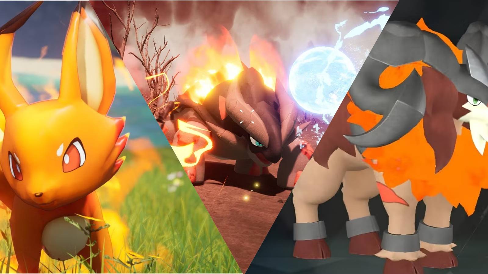 Foxparks, Reptyro, and Arsox from Palworld