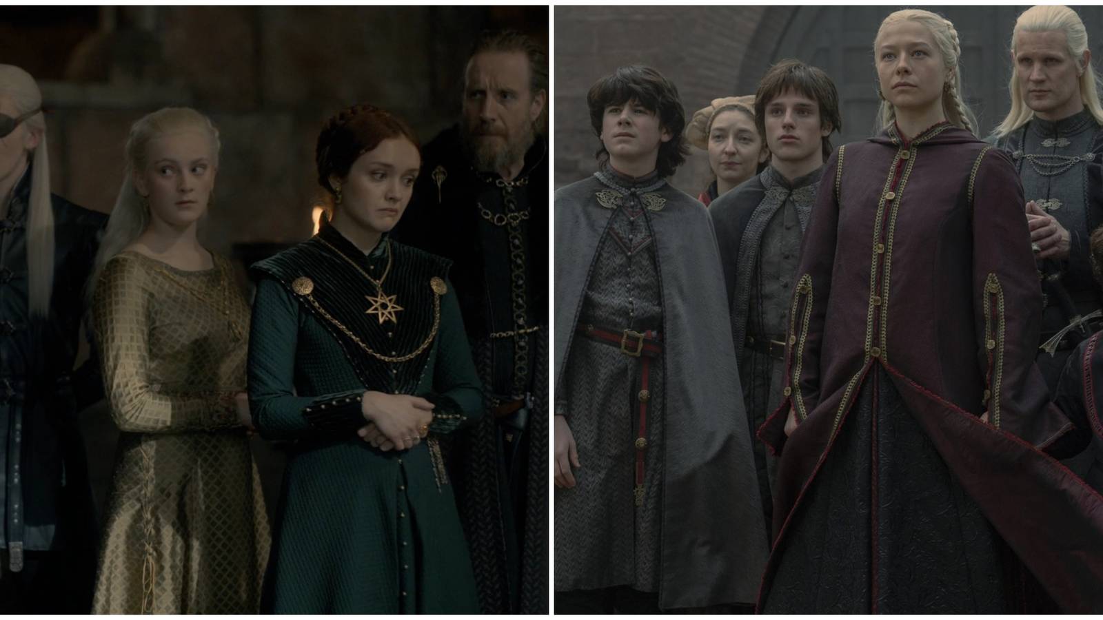 Split image of the Greens and the Blacks in House of the Dragon.