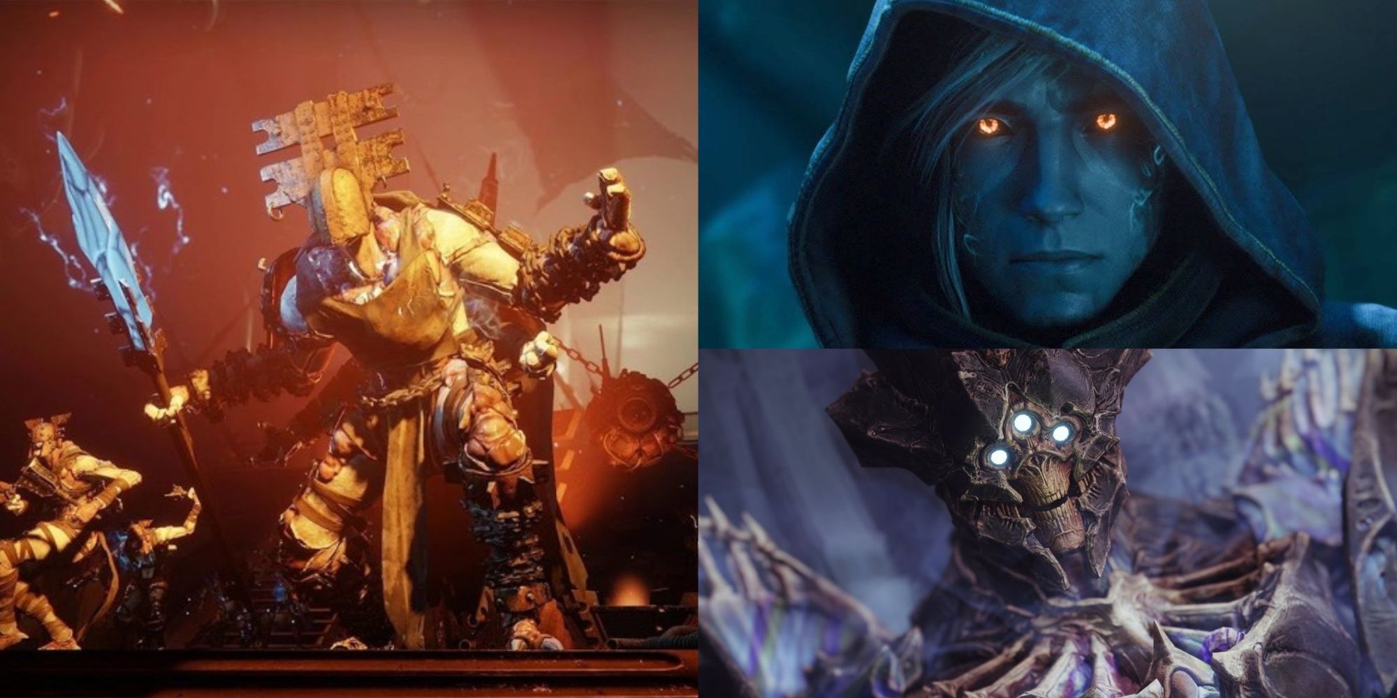 Collage of the Fanatic, Crow, and Savathun from Destiny 2
