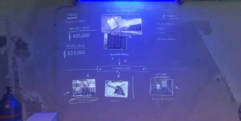 GTA Online Salvage Yard Heist Cargo Ship Robbery Planning Wall