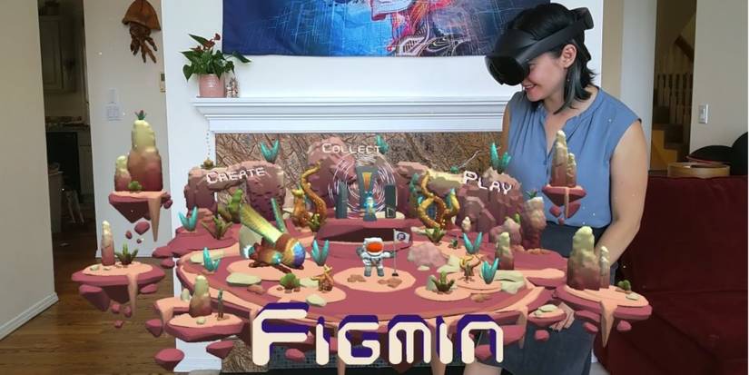 A woman with a headset looking at holograms