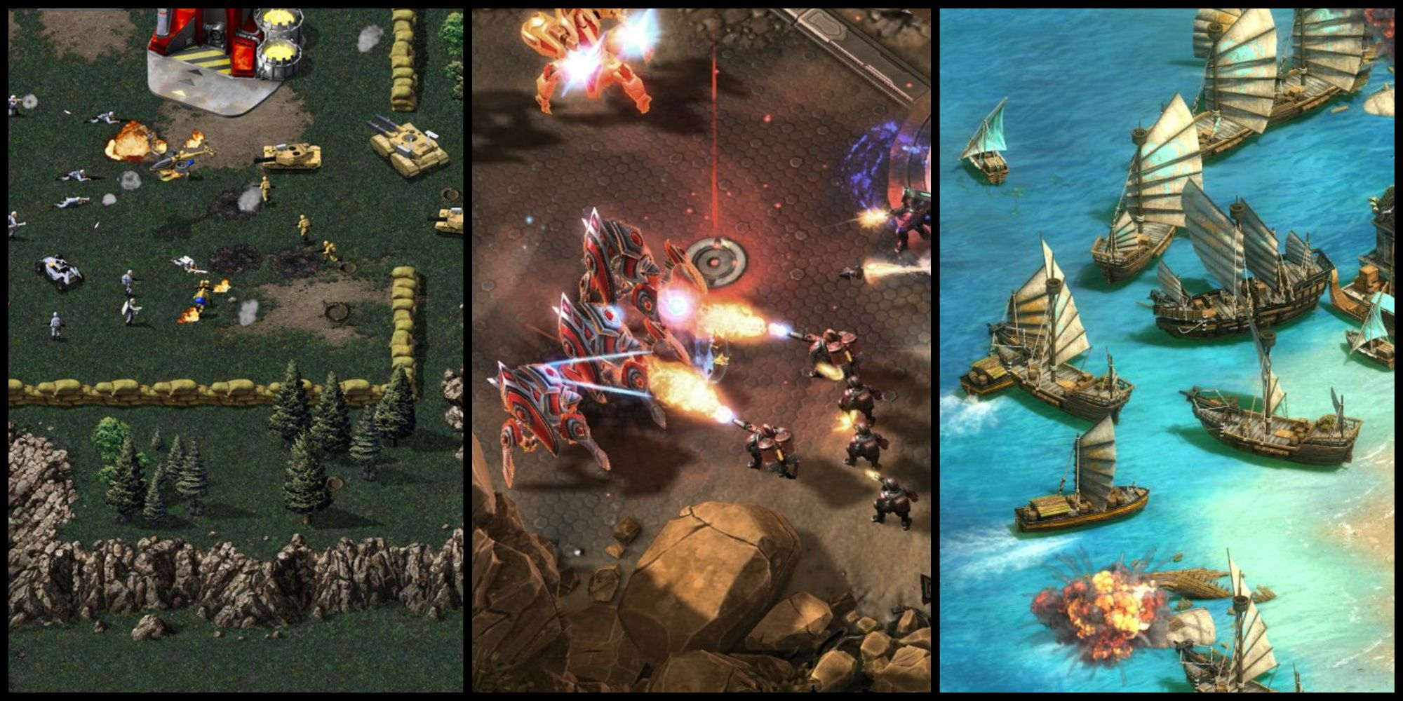 Screenshots from Command and Conquer, StarCraft 2, and Age of Empire 2