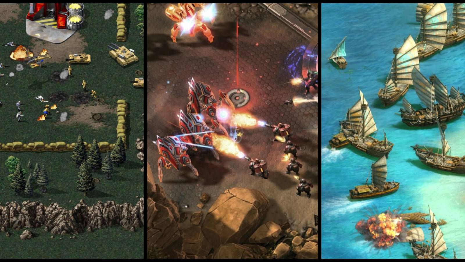 Screenshots from Command and Conquer, StarCraft 2, and Age of Empire 2