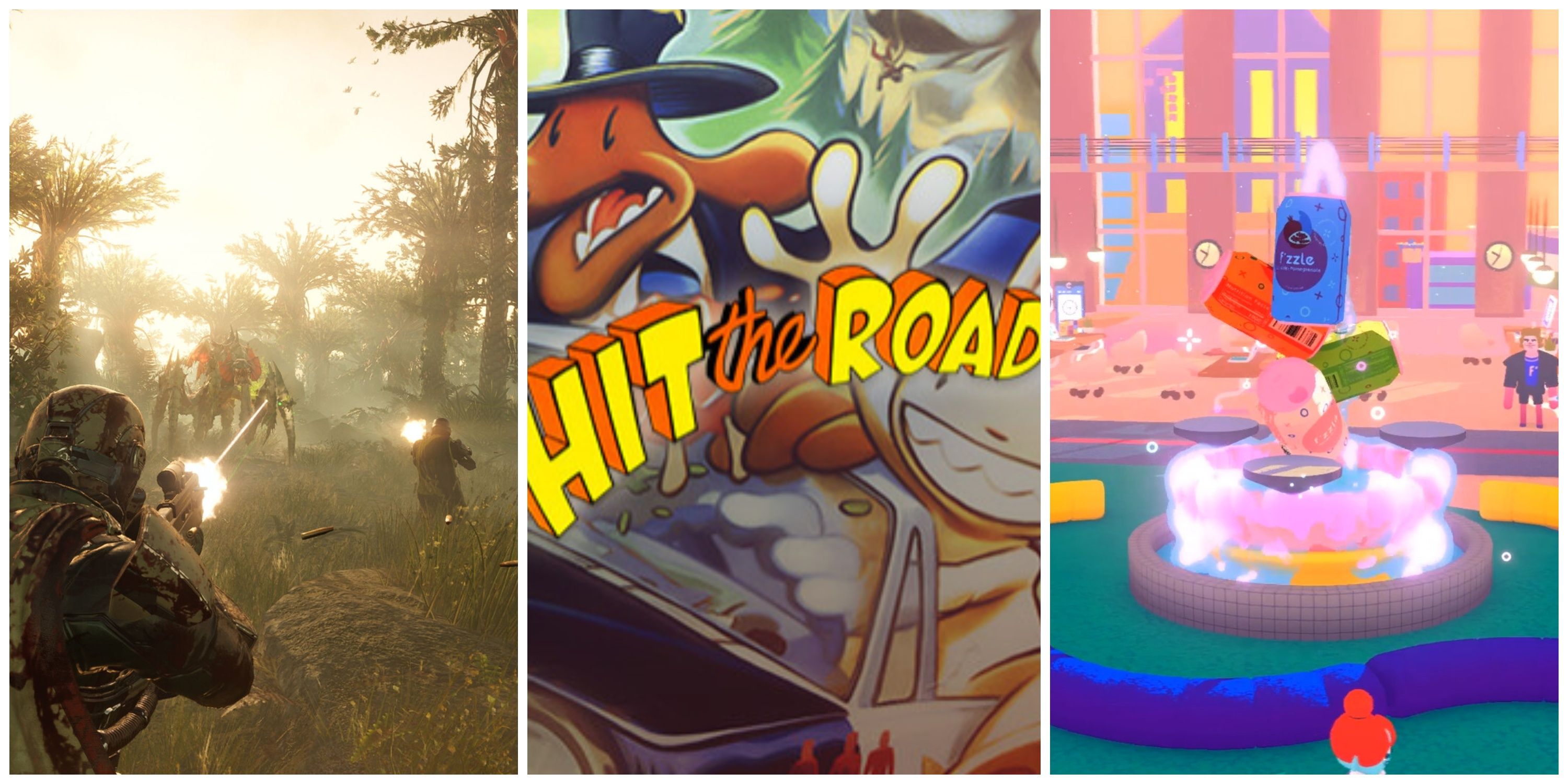 Best Satirical Games (Featured Image) - Helldivers 2 + Sam And Max Hit The Road + Going Under