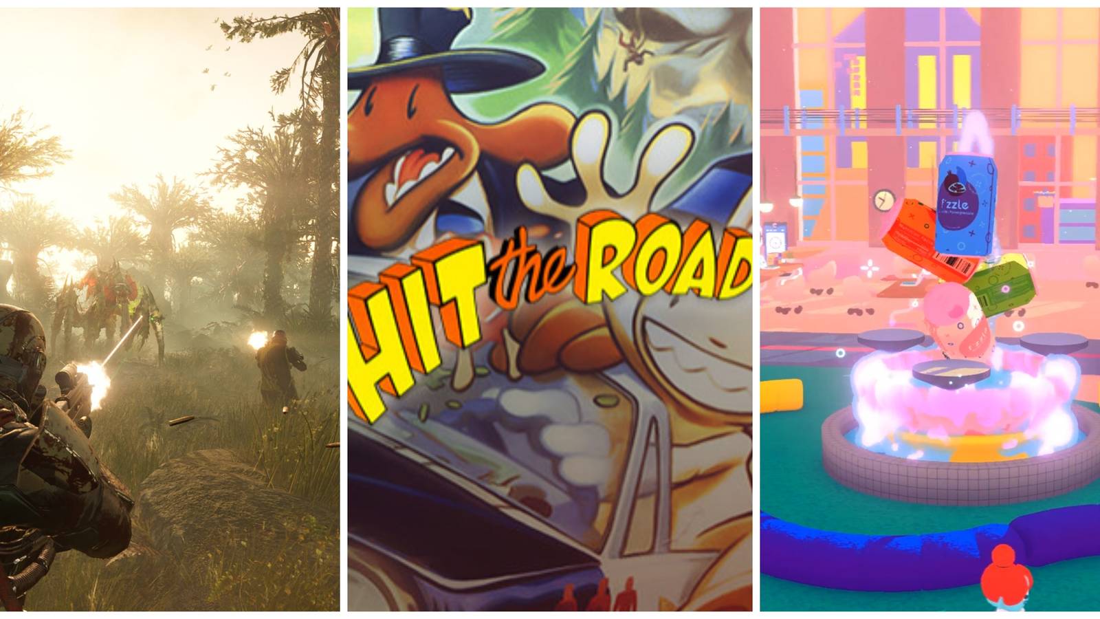 Best Satirical Games (Featured Image) - Helldivers 2 + Sam And Max Hit The Road + Going Under